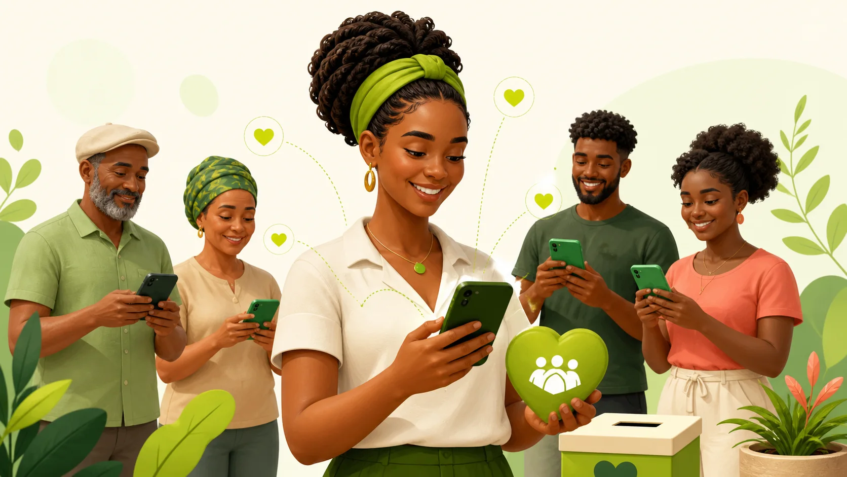 A community fundraiser using a phone while supporters contribute online